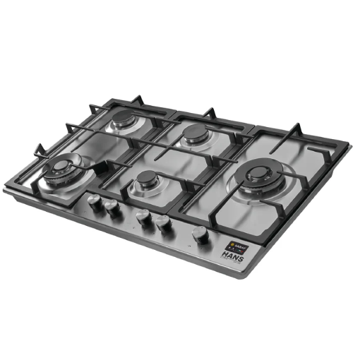 مسطح غاز بلت إن هانز 90 سم ستانلس ستيل – 5 شعلات + شعلتي ووك - موديل - HANS BROGHO L INOX