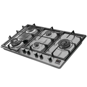 مسطح غاز بلت إن هانز 90 سم ستانلس ستيل – 5 شعلات + شعلتي ووك - موديل - HANS BROGHO L INOX