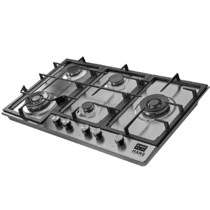 مسطح غاز بلت إن هانز 90 سم ستانلس ستيل – 5 شعلات + شعلتي ووك - موديل - HANS BROGHO L INOX