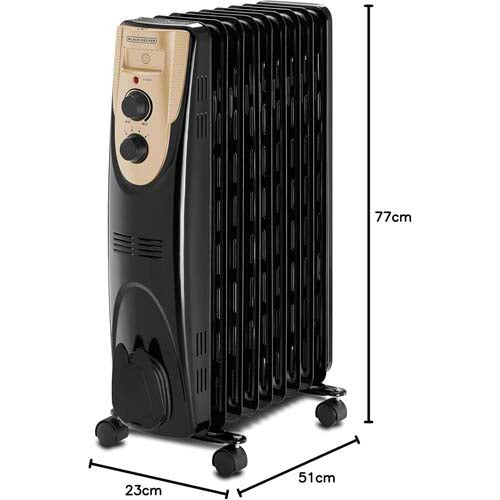 دفاية زيت بلاك أند ديكر 2000 وات – 9 ريش – تدفئة فعّالة وتصميم أنيق أسود – موديل – OR090D-B5