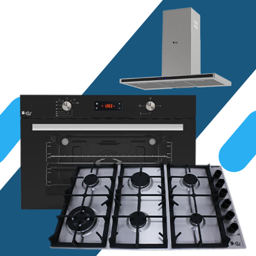 طقم بوتاجاز بلت إن  -  فرن غاز ديجيتال بشواية – 98 لتر – (KPD918GG) + مسطح 90 سم 6 عين (HPT903S) + شفاط بمدخنة، 90 سم - ستانلس ستيل  (TS PRO)