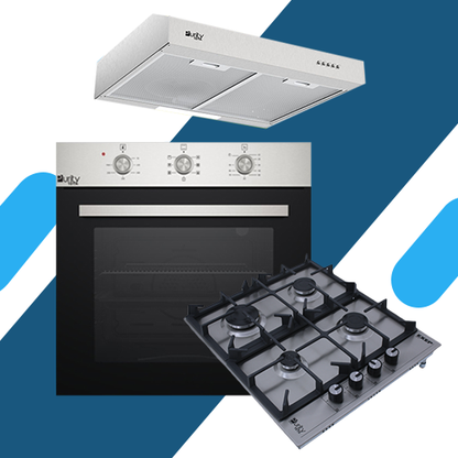 طقم بيورتي بلت إن للمطبخ ـ مسطح 60 ستانليس 4 عين غاز HPT602S + فرن غاز 60 سم OPT601GG + شفاط مسطح 60 سم PTSLIM 60 X