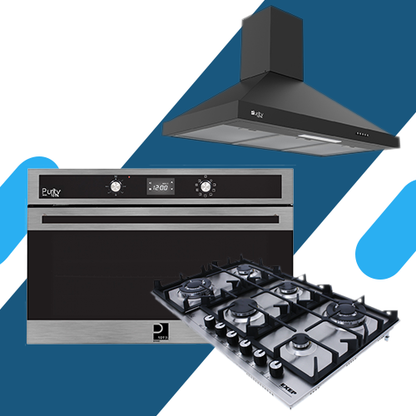 طقم بلت ان بيورتي - مسطح 6 عين غاز HPT904S + فرن بلت ان غاز 90 سم PT901GXD + شفاط 90 سم PANSY PRO BL