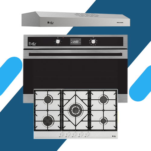 طقم بلت إن من بيورتي ّ- بوتجاز غاز 5 شعلات حوامل زهر ثقيلة موديل HPT906S + شفاط مسطح PTSLIM 90 X + فرن ديجتال غاز بشواية غاز سيلفر OPT901GXD