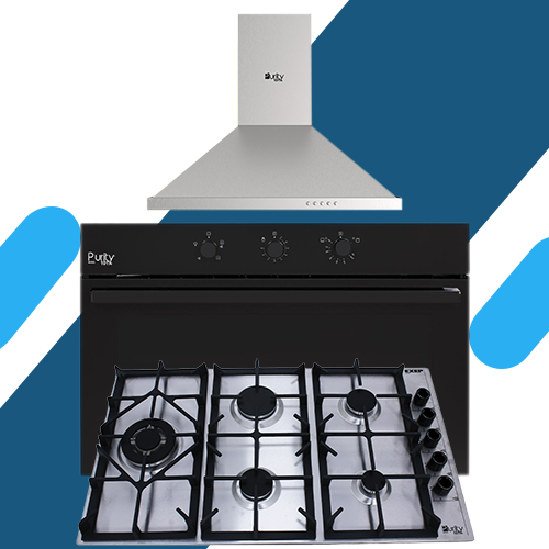 طقم بلت إن بيورتي- مسطح غاز 5 عيون HPT905S - شفاط هرمي 90 PANSY PRO X - فرن غاز 90 سم OPT903GG