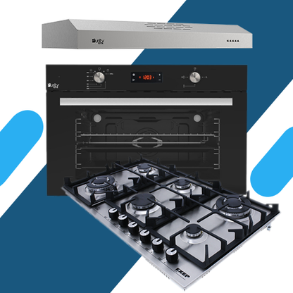 طقم بلت إن بيورتي - فرن غاز بلت إن ديجيتال بشواية  98 لتر – موديل  KPD917GG +  مسطح بلت إن 6 عين غاز موديل  HPT904S + شفاط 90 سم بقوة 450 م3/ساعة موديل PTSLIM 90X