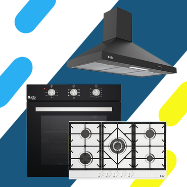 طقم مطبخ بيورتي بلت إن - بوتجاز بيورتي بلت إن غاز من 5 شعلات حوامل زهر ثقيلة موديل HPT906S + فرن أسود مع شواية OPT602GG + شفاط أسود هرمي PANSY PRO 90 BL