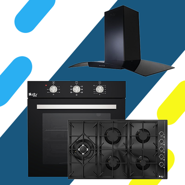 طقم بيورتي بلت إن - بوتاجاز مسطح 5 شعلة غاز HPT905G + فرن غاز OPT602GG + شفاط حرف T 90 سم CAPPE BL