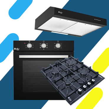 طقم بيورتي بلت إن ـ مسطح 60 كريستال 4 عين حوامل زهر HPT602G - فرن أسود مع شواية OPT602GG - شفاط أسود مسطح PTSLIM 60 BL