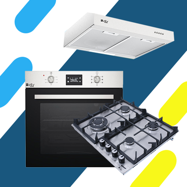 طقم بيورتي بلت إن ـ مسطح 60 ستانليس 4 عين حوامل زهر HPT603S - فرن ديجيتال غاز تركي موديل OPT601GGD - شفاط مسطح PTSLIM 60 X