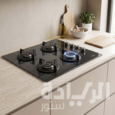 مسطح بلت إن غاز كومتيل (Kumtel) 60 سم – زجاج أسود أنثراسيت 4 شعلات مع أمان كامل – موديل C6-40BTF-Anthracite Glass