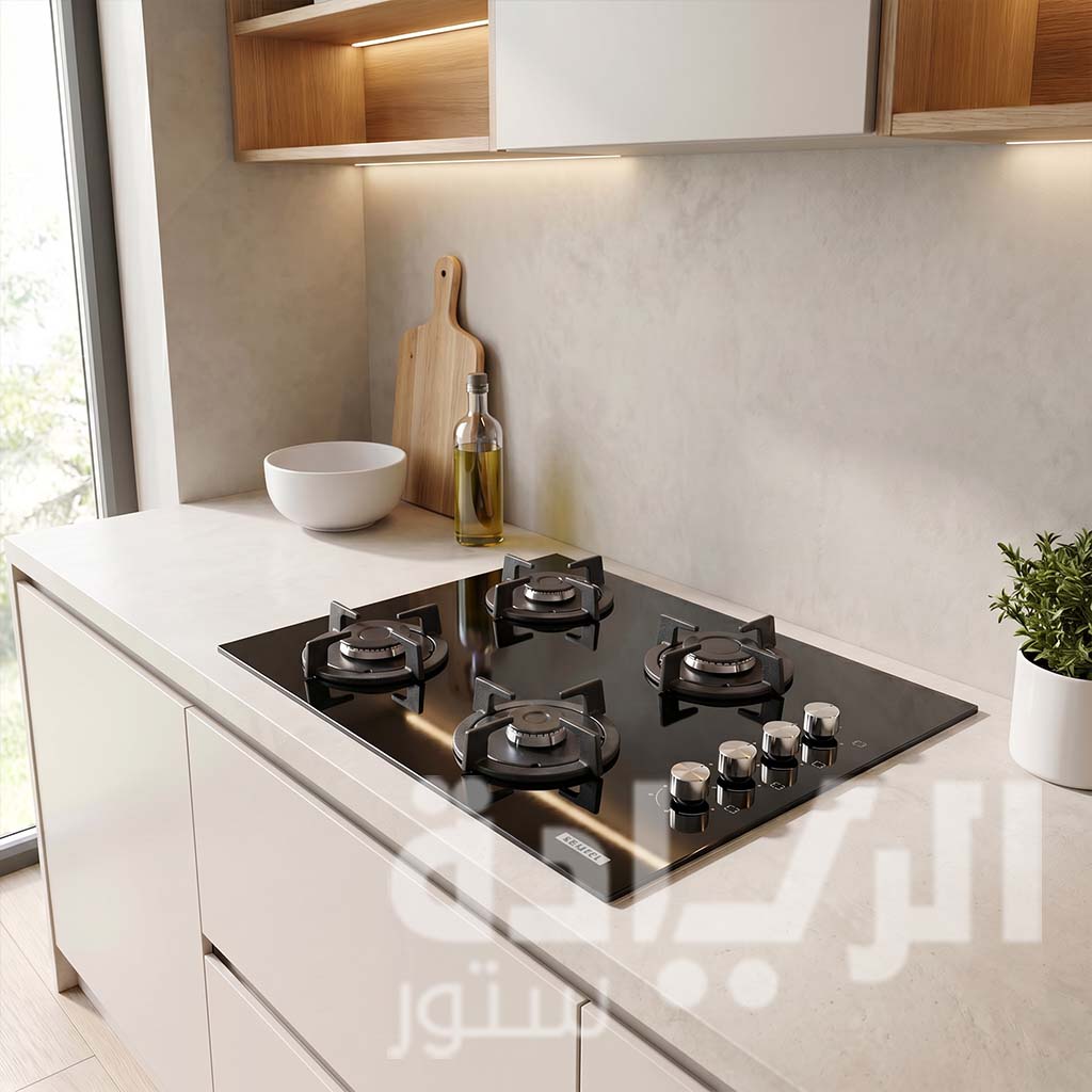 مسطح بلت إن غاز كومتيل (Kumtel) 60 سم – زجاج أسود 4 شعلات مع أمان كامل – موديل C6-40BTF-Magic Glass