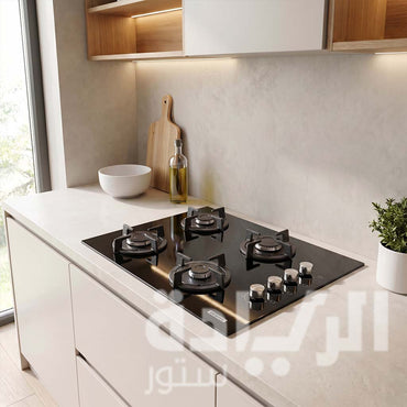 مسطح بلت إن غاز كومتيل (Kumtel) 60 سم – زجاج أسود 4 شعلات مع أمان كامل – موديل C6-40BTF-Magic Glass