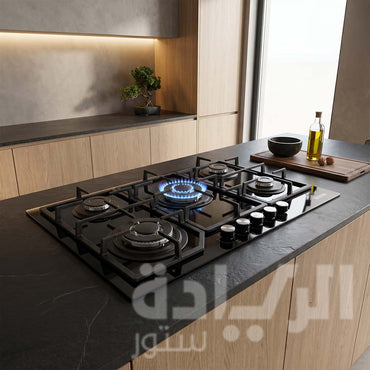 مسطح بلت إن غاز كومتيل (Kumtel) 90 سم – 5 شعلة زجاج أسود وأمان غاز C9-50 BTF-HEX