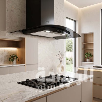 Pyrotec Glass Extractor Hood – 90 cm, 750 m³/h Suction Power, Black Stainless Steel, LED Lighting - CAPPE BL