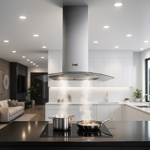 بيست اير شفاط جزيرة زجاجي فضي - 90 سم - قوة شفط 1000 م³/س - 1 موتور IME ايطالي - موديل CAPRI 90 IS INOX