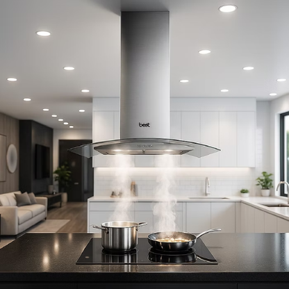 بيست اير شفاط جزيرة زجاجي فضي - 90 سم - قوة شفط 1000 م³/س - 1 موتور IME ايطالي - موديل CAPRI 90 IS INOX