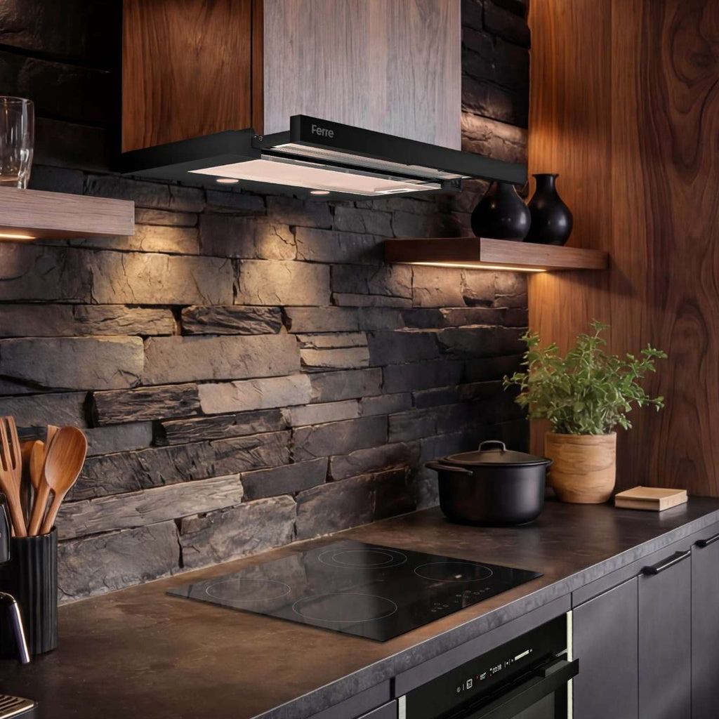Femas 60 cm Black Chimney Hood – Suction Power 350 m³/h – Model D008-BXELIT