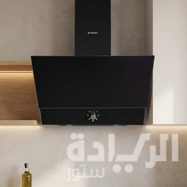 شفاط زجاجي كومتيل (Kumtel) 60 سم – قوة شفط 450 م3/ساعة بمفتاح تحكم دائري – أسود – موديل DA6-830-BL