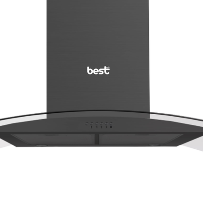 بيست اير شفاط مطبخ زجاجي أسود - 90 سم - قوة شفط 1000 م³/الساعة - 1 موتور FIME ايطالي - موديل DELTA 90CM BK