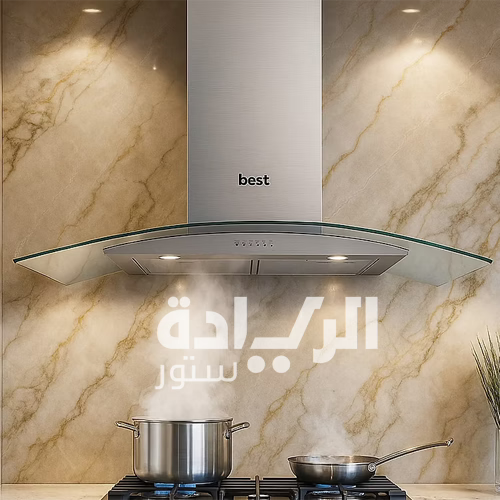 بيست اير شفاط مطبخ زجاجي فضي - 90 سم - قوة شفط 1000 م³/الساعة - 1 موتور FIME ايطالي - موديل DELTA 90CM IX