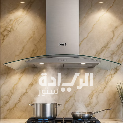 بيست اير شفاط مطبخ زجاجي فضي - 90 سم - قوة شفط 1000 م³/الساعة - 1 موتور FIME ايطالي - موديل DELTA 90CM IX