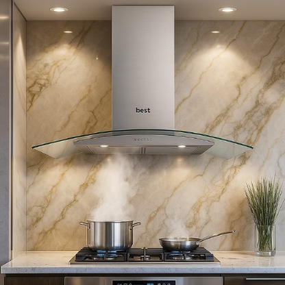 بيست اير شفاط مطبخ زجاجي فضي - 90 سم - قوة شفط 1000 م³/الساعة - 1 موتور FIME ايطالي - موديل DELTA 90CM IX