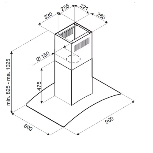 بيست اير شفاط مطبخ زجاجي فضي - 90 سم - قوة شفط 1000 م³/الساعة - 1 موتور FIME ايطالي - موديل DELTA 90CM IX