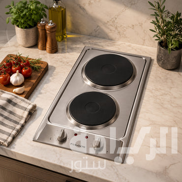 مسطح دومينو كهرباء بلت إن فولجر Fulgor 30 سم ستانلس ستيل – عينين تسخين 1000W & 1500W، لوحة تحكم ستانلس، أمان كامل – موديل D F E32 2HP