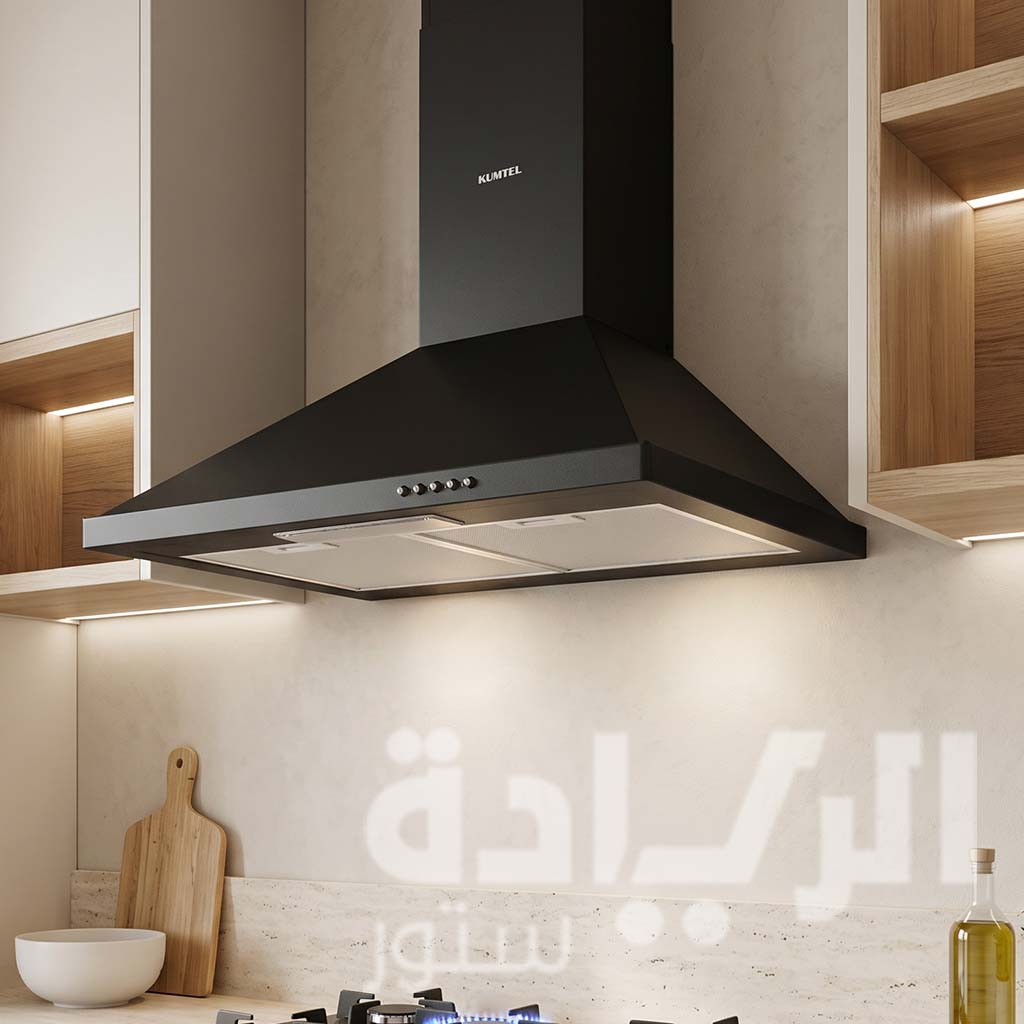 شفاط مطبخ هرمي كومتيل – 60 سم – زجاج أسود – قوة شفط 650 م³/ساعة – 3 سرعات – LED – فلتر مزدوج - DP6-S