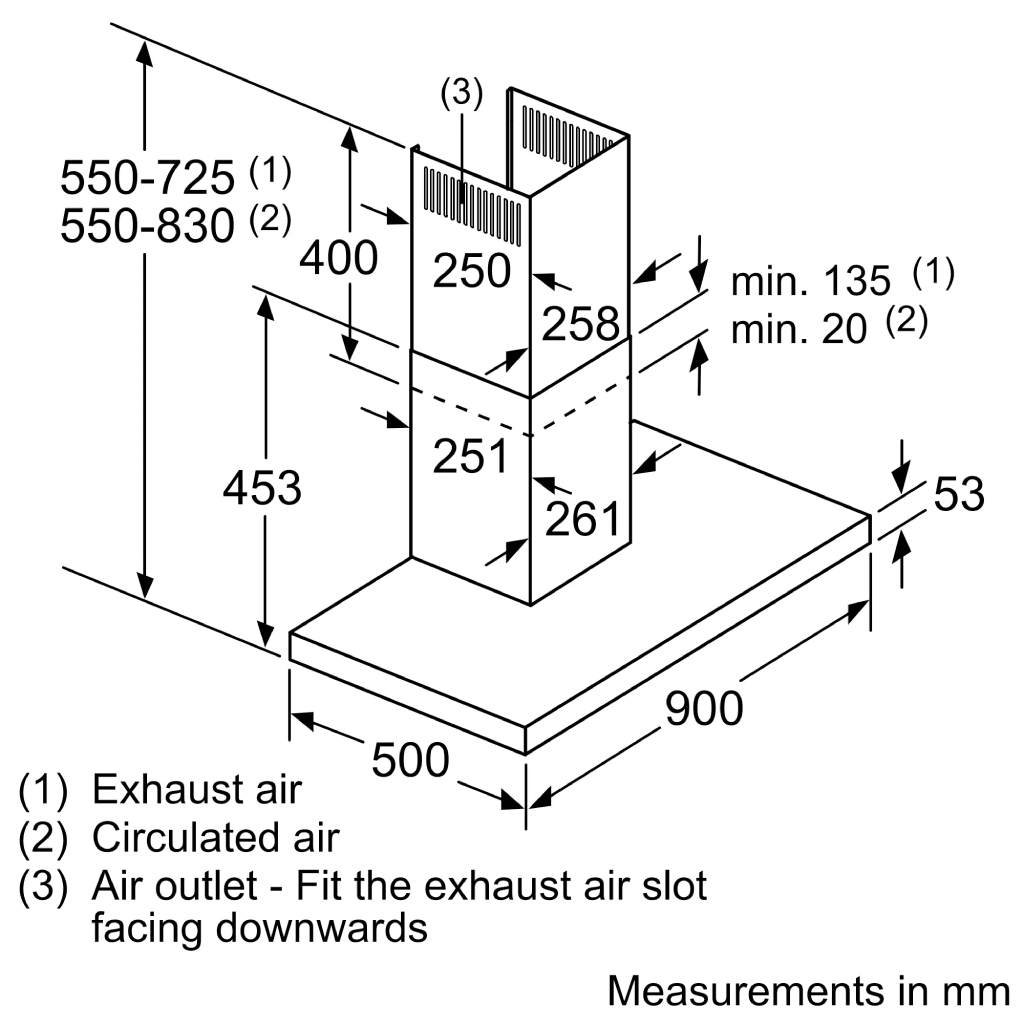 شفاط مطبخ بوش (Bosch) Series 2 حرف T مقاس 90 سم ستانلس ستيل قوة شفط 616 م³/ساعة – موديل DWB95BC50T