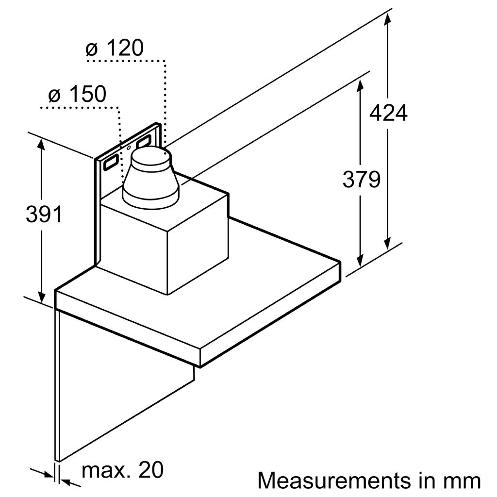 شفاط مطبخ بوش (Bosch) Series 2 حرف T مقاس 90 سم ستانلس ستيل قوة شفط 616 م³/ساعة – موديل DWB95BC50T