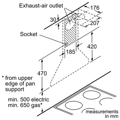 شفاط بوش جداري ستانلس ستيل 90 سم – قوة شفط 380 م³/ساعة – سيريس 2 - موديل - DWP94CC50T