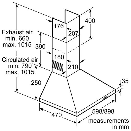 شفاط بوش جداري ستانلس ستيل 90 سم – قوة شفط 380 م³/ساعة – سيريس 2 - موديل - DWP94CC50T