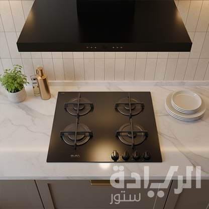 مسطح غاز بلت إن إلبا، 4 شعلة، حوامل زهر، إشعال ذاتي، أمان كامل، 60 سم - موديل - E41-452 DBK