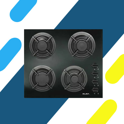 مسطح غاز بلت إن إلبا – 4 شعلات – 60 سم – زجاج أسود – إشعال ذاتي – أمان كامل - موديل - E41-455BK