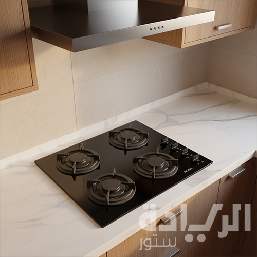 مسطح غاز بلت إن إلبا – 4 شعلات – 60 سم – زجاج أسود – إشعال ذاتي – أمان كامل - موديل - E41-455BK