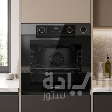 فرن بلت إن كهرباء إيكوماتيك (Ecomatic) 60 سم كريستال أسود ثنائي اللون 83 لتر 10 وظائف أيرفراي وبخار وميكروويف وشاشة لمس – موديل E6610PROBG