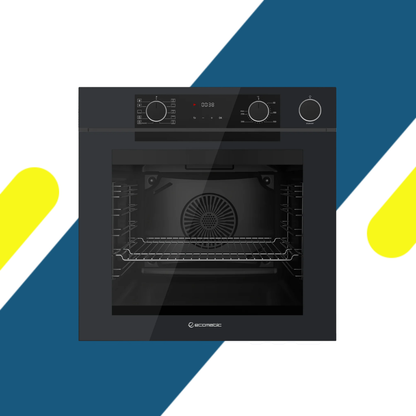 فرن بلت إن كهرباء إيكوماتيك (Ecomatic) 60 سم كريستال أسود ثنائي اللون 83 لتر 10 وظائف أيرفراي وبخار وميكروويف وشاشة لمس – موديل E6610PROBG