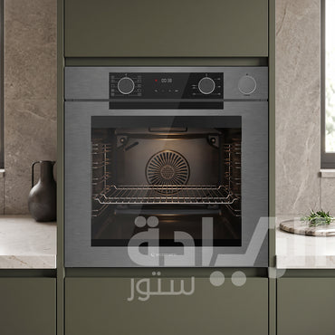 فرن بلت إن كهرباء إيكوماتيك (Ecomatic) 60 سم استانلس ستيل غامق 83 لتر 10 وظائف أيرفراي وبخار وميكروويف وشاشة لمس – موديل E6610PRODX