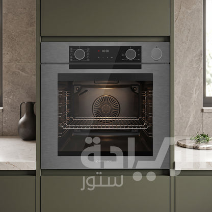 فرن بلت إن كهرباء إيكوماتيك (Ecomatic) 60 سم استانلس ستيل غامق 83 لتر 10 وظائف أيرفراي وبخار وميكروويف وشاشة لمس – موديل E6610PRODX