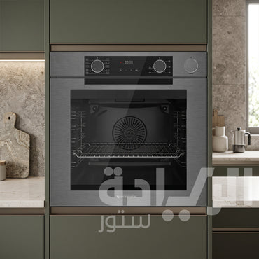 فرن بلت إن كهرباء إيكوماتيك (Ecomatic) 60 سم كريستال رمادي 83 لتر 10 وظائف أيرفراي وبخار وميكروويف وشاشة لمس – موديل E6610PROGR