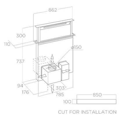 شفاط مطبخ اليكا بلت إن 90 سم – تحكم تاتش + جوال – قوة شفط 950 م³/س – أسود - موديل - ELICA GETUP