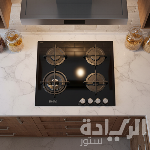 بوتاجاز غاز بلت إن إلبا، 4 شعلة، سيراميك أسود، 60 سم، إشعال ذاتي، مفاتيح أمامية - موديل - ELIO65-445CG