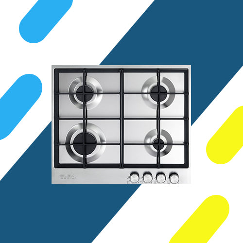 مسطح غاز بلت إن إلبا – 60 سم – 4 شعلات – ستانلس ستيل – إشعال ذاتي – أمان كامل – فتحة يمين - موديل - Elio65-445R