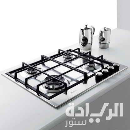 مسطح غاز بلت إن إلبا – 60 سم – 4 شعلات – ستانلس ستيل – إشعال ذاتي – أمان كامل – فتحة يمين - موديل - Elio65-445R