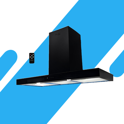 شفاط مطبخ بيورتي - لون أسود - 90 سم، قوة شفط 1000 م³/ساعة، تاتش وريموت، إضاءة LED، - FLATO PRO BL PLUS
