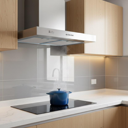 شفاط مطبخ بيورتي - لون فضي – 90 سم، قوة شفط 850 م³/ساعة، إضاءة LED، 3 سرعات - FLATO PRO X 90 CM