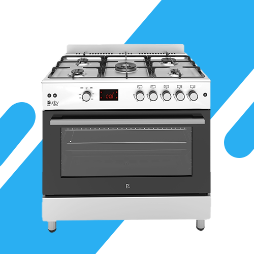 بوتاجاز غاز فري ستاند 90 سم من بيورتي - فضي – 5 شعلات – سعة 120 لتر – أمان كامل – موديل - FRGG9050