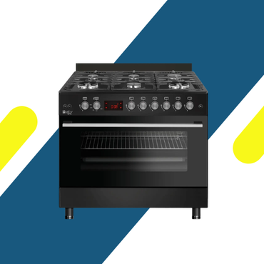 بوتاجاز غاز فري ستاند بيورتي (Purity) 90 سم أمان كامل – FRGG9060-B – الإصدار الأسود بمكونات إيطالية وسعة 120 لتر